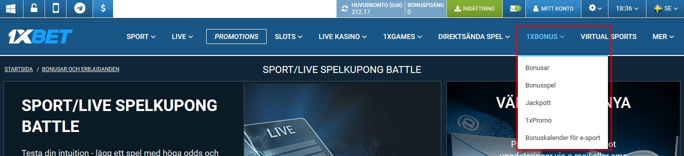 Rullgardinsmeny 1xbonus