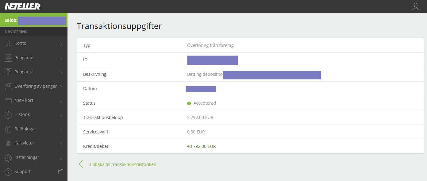 Historisk transaktion på ewallet